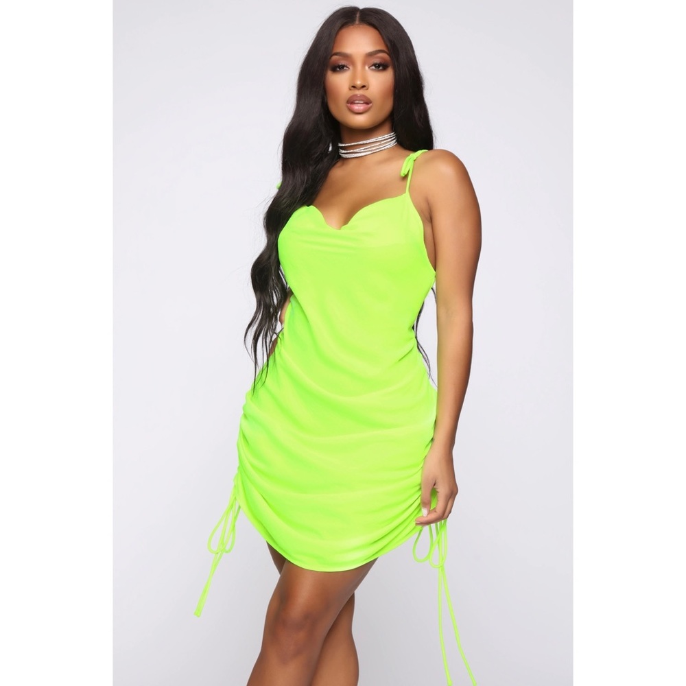 Come Pull My Strings Mini Dress-Lime